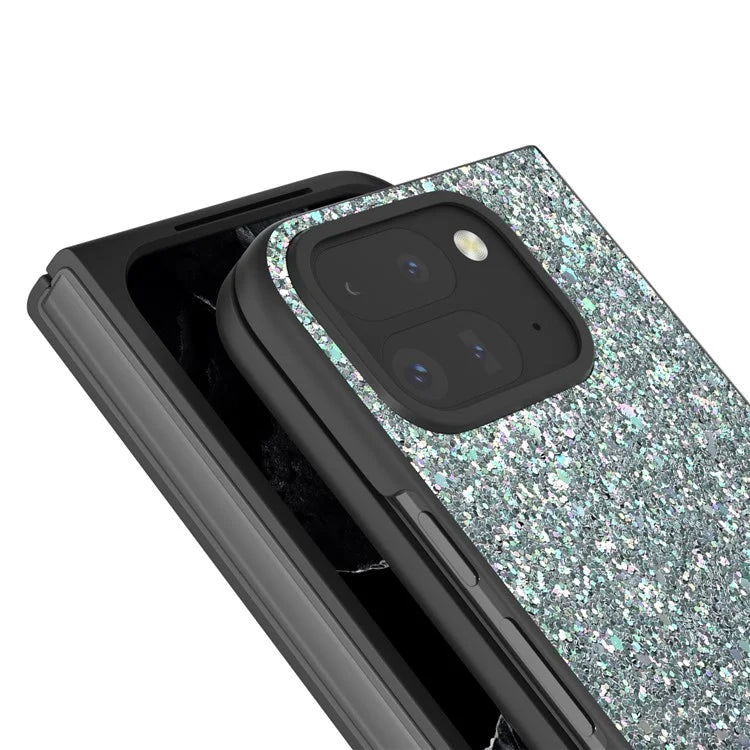 For Google Pixel 9 Pro Fold 5G Case Colored Glitter Leather+PC Phone Cover