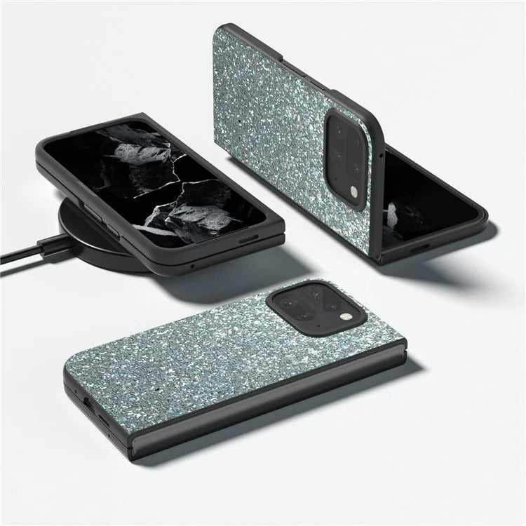 For Google Pixel 9 Pro Fold 5G Case Colored Glitter Leather+PC Phone Cover
