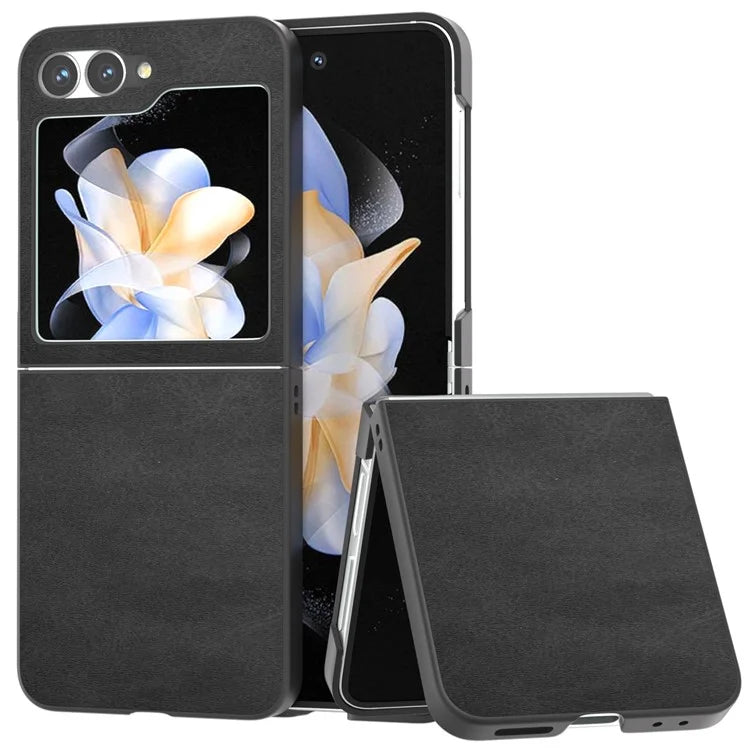 For Samsung Galaxy Z Flip6 5G Case Cowhide Texture Hard PC+PU Leather Phone Shell