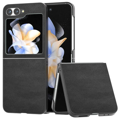 For Samsung Galaxy Z Flip6 5G Case Cowhide Texture Hard PC+PU Leather Phone Shell