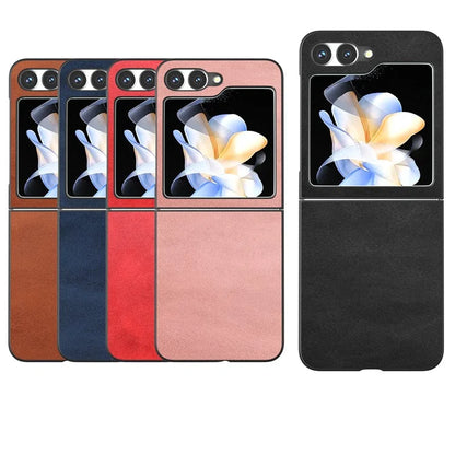 For Samsung Galaxy Z Flip6 5G Case Cowhide Texture Hard PC+PU Leather Phone Shell