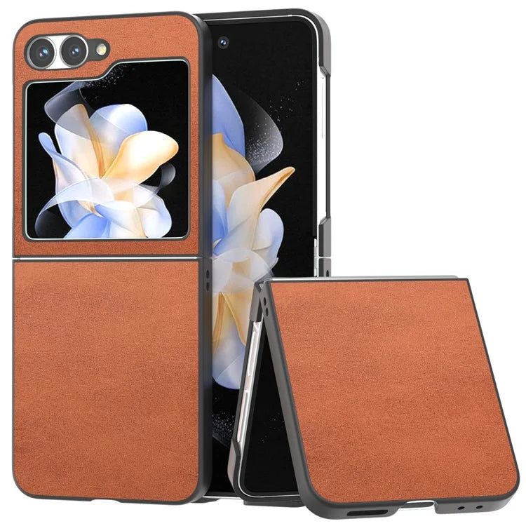 For Samsung Galaxy Z Flip6 5G Case Cowhide Texture Hard PC+PU Leather Phone Shell