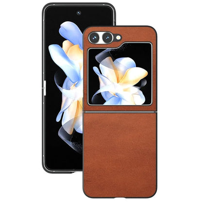 For Samsung Galaxy Z Flip6 5G Case Cowhide Texture Hard PC+PU Leather Phone Shell