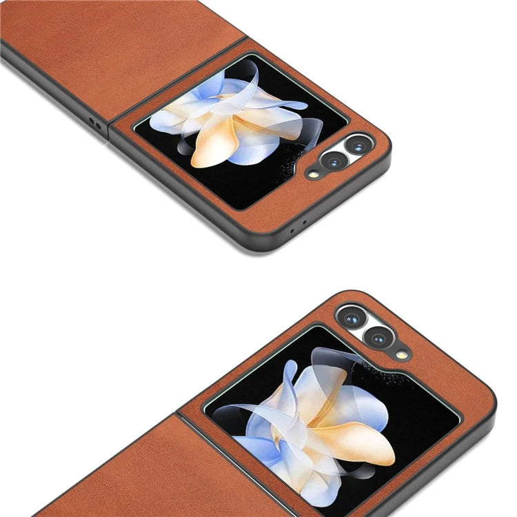 For Samsung Galaxy Z Flip6 5G Case Cowhide Texture Hard PC+PU Leather Phone Shell