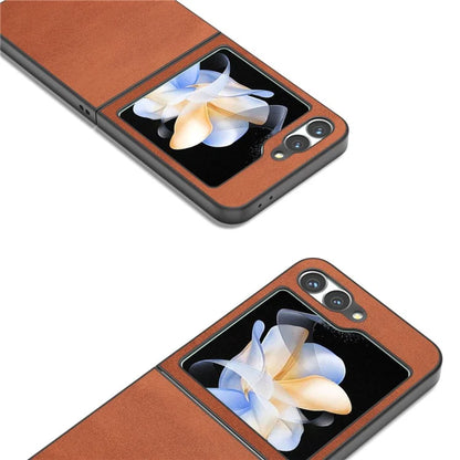 For Samsung Galaxy Z Flip6 5G Case Cowhide Texture Hard PC+PU Leather Phone Shell