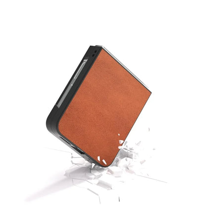For Samsung Galaxy Z Flip6 5G Case Cowhide Texture Hard PC+PU Leather Phone Shell