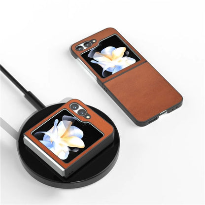 For Samsung Galaxy Z Flip6 5G Case Cowhide Texture Hard PC+PU Leather Phone Shell