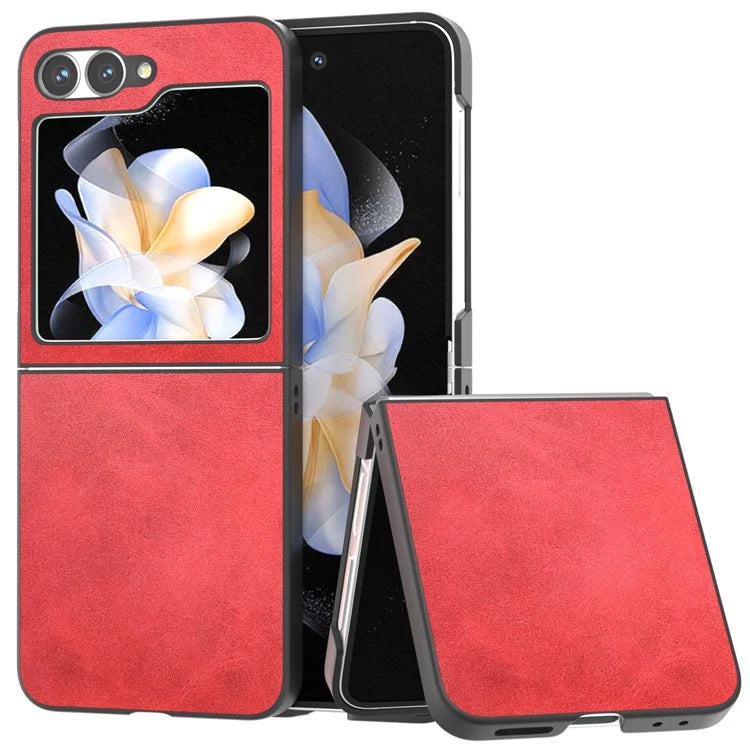 For Samsung Galaxy Z Flip6 5G Case Cowhide Texture Hard PC+PU Leather Phone Shell