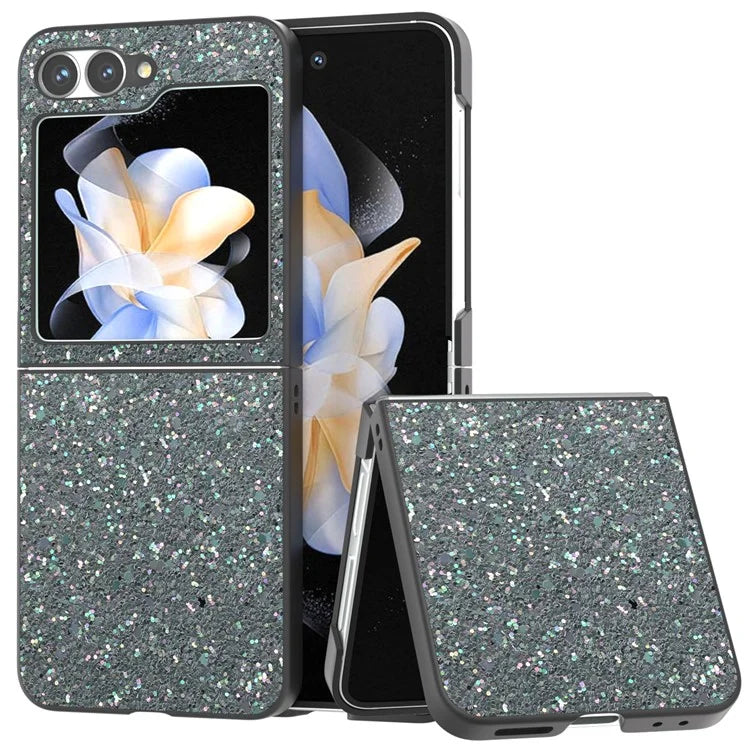 For Samsung Galaxy Z Flip6 5G Case Colored Glitter Leather+PC Shockproof Phone Cover