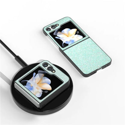 For Samsung Galaxy Z Flip6 5G Case Colored Glitter Leather+PC Shockproof Phone Cover