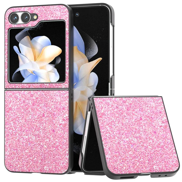For Samsung Galaxy Z Flip6 5G Case Colored Glitter Leather+PC Shockproof Phone Cover