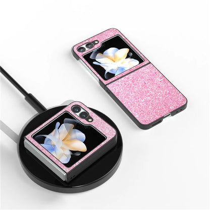 For Samsung Galaxy Z Flip6 5G Case Colored Glitter Leather+PC Shockproof Phone Cover