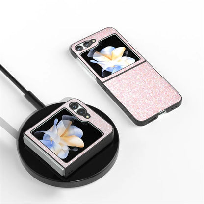 For Samsung Galaxy Z Flip6 5G Case Colored Glitter Leather+PC Shockproof Phone Cover