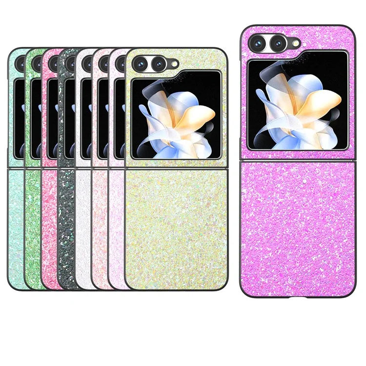 For Samsung Galaxy Z Flip6 5G Case Colored Glitter Leather+PC Shockproof Phone Cover
