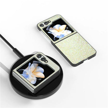 For Samsung Galaxy Z Flip6 5G Case Colored Glitter Leather+PC Shockproof Phone Cover