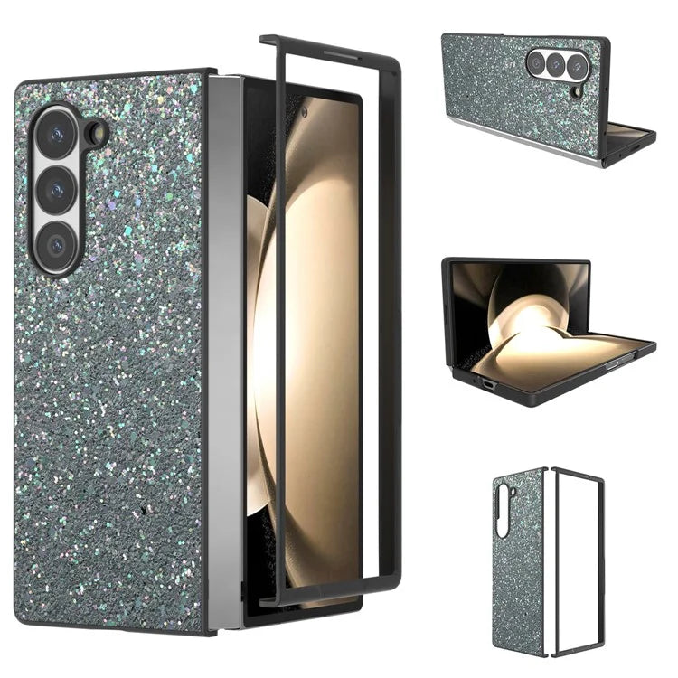 For Samsung Galaxy Z Fold6 5G Case Colored Glitter PU+PC Shockproof Phone Cover