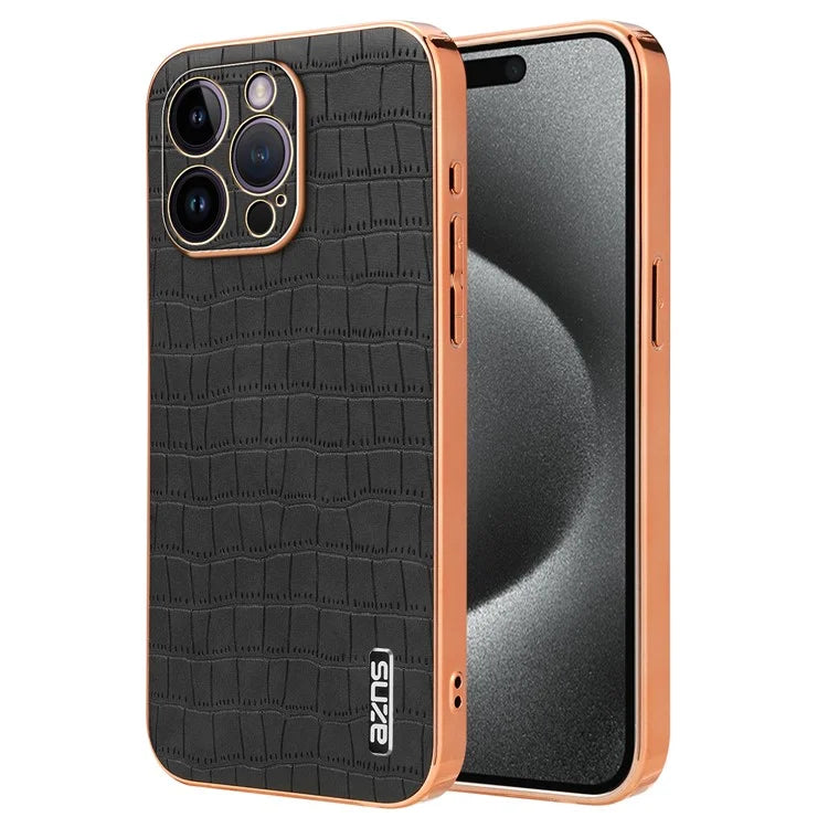 AZNS For iPhone 16 Pro Case Electroplating PU+TPU Phone Cover Crocodile Texture