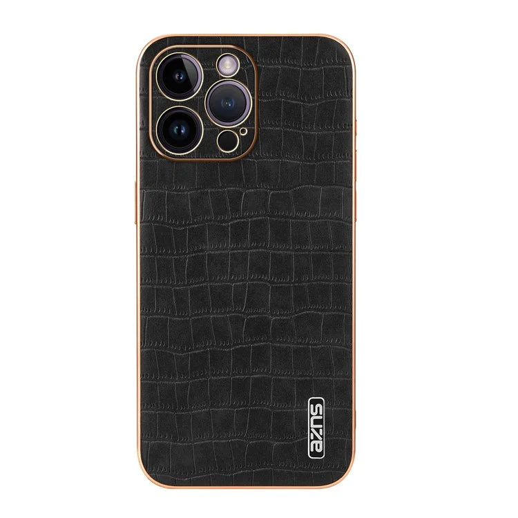 AZNS For iPhone 16 Pro Case Electroplating PU+TPU Phone Cover Crocodile Texture