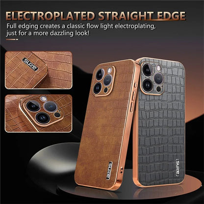 AZNS For iPhone 16 Pro Case Electroplating PU+TPU Phone Cover Crocodile Texture