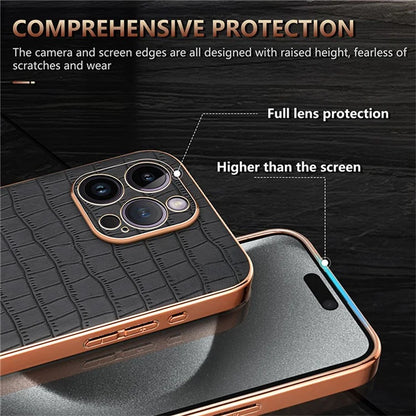 AZNS For iPhone 16 Pro Case Electroplating PU+TPU Phone Cover Crocodile Texture