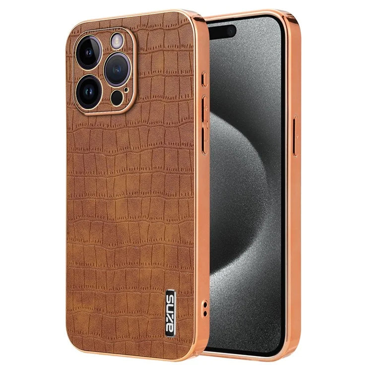 AZNS For iPhone 16 Pro Case Electroplating PU+TPU Phone Cover Crocodile Texture