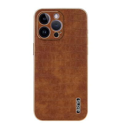 AZNS For iPhone 16 Pro Case Electroplating PU+TPU Phone Cover Crocodile Texture