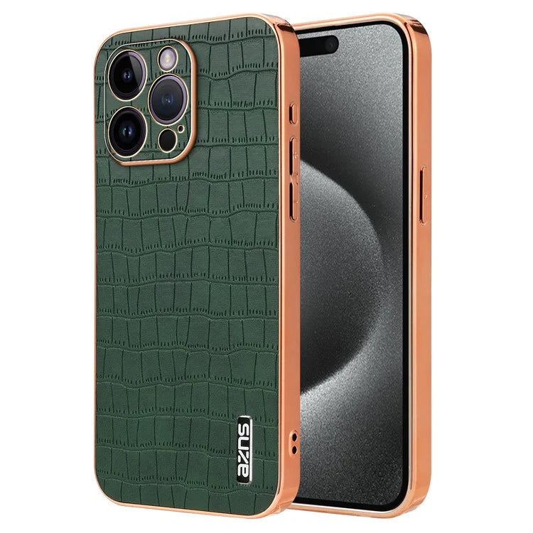 AZNS For iPhone 16 Pro Case Electroplating PU+TPU Phone Cover Crocodile Texture