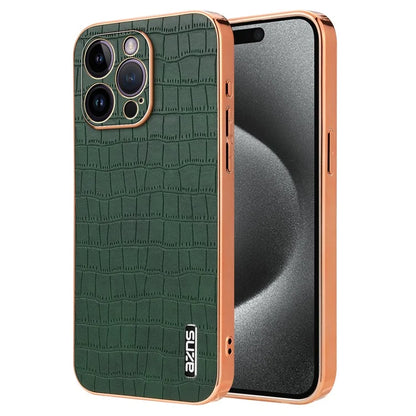 AZNS For iPhone 16 Pro Case Electroplating PU+TPU Phone Cover Crocodile Texture