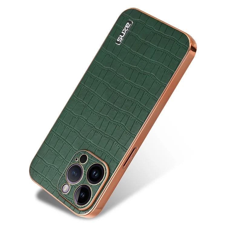AZNS For iPhone 16 Pro Case Electroplating PU+TPU Phone Cover Crocodile Texture
