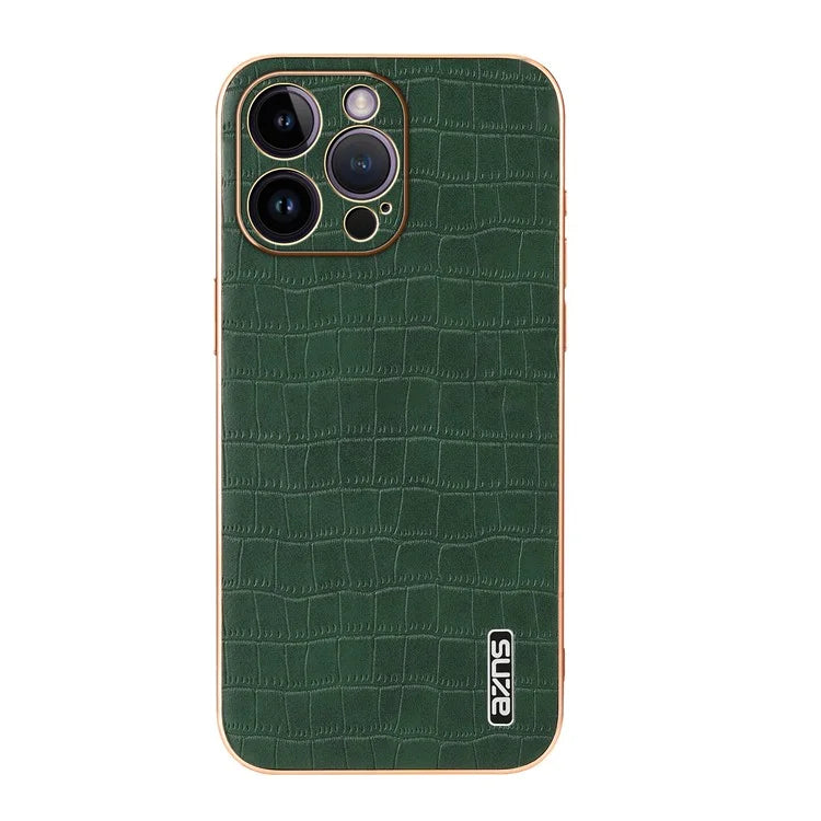 AZNS For iPhone 16 Pro Case Electroplating PU+TPU Phone Cover Crocodile Texture