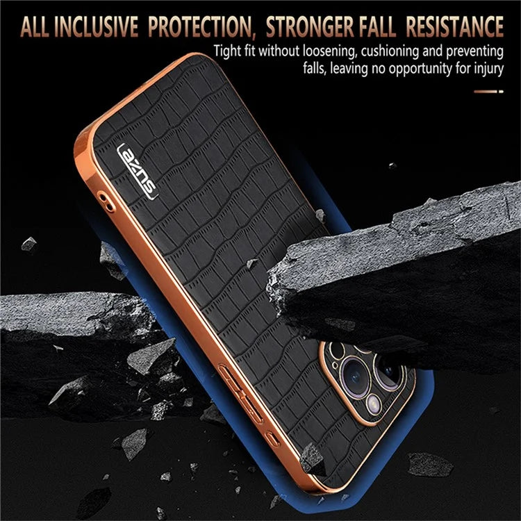 AZNS For iPhone 16 Pro Case Electroplating PU+TPU Phone Cover Crocodile Texture