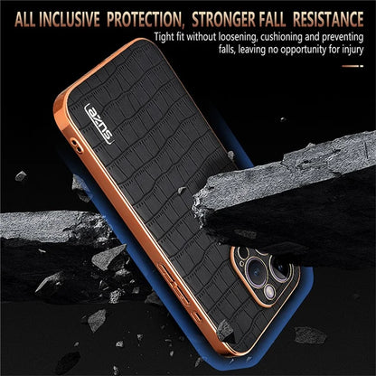 AZNS For iPhone 16 Pro Case Electroplating PU+TPU Phone Cover Crocodile Texture