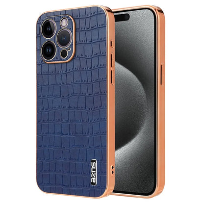AZNS For iPhone 16 Pro Case Electroplating PU+TPU Phone Cover Crocodile Texture