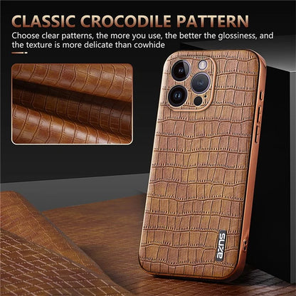 AZNS For iPhone 16 Pro Case Electroplating PU+TPU Phone Cover Crocodile Texture