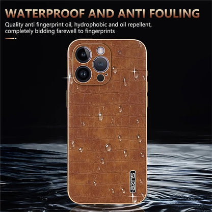 AZNS For iPhone 16 Pro Case Electroplating PU+TPU Phone Cover Crocodile Texture