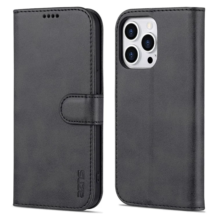 AZNS For iPhone 16 Pro Wallet Case Shockproof PU Leather Phone Cover