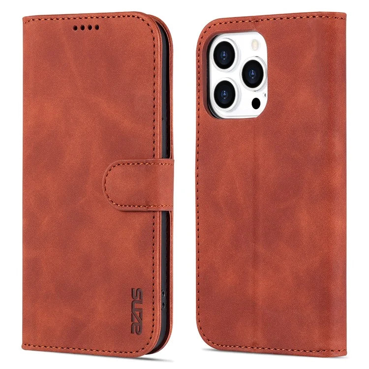 AZNS For iPhone 16 Pro Wallet Case Shockproof PU Leather Phone Cover