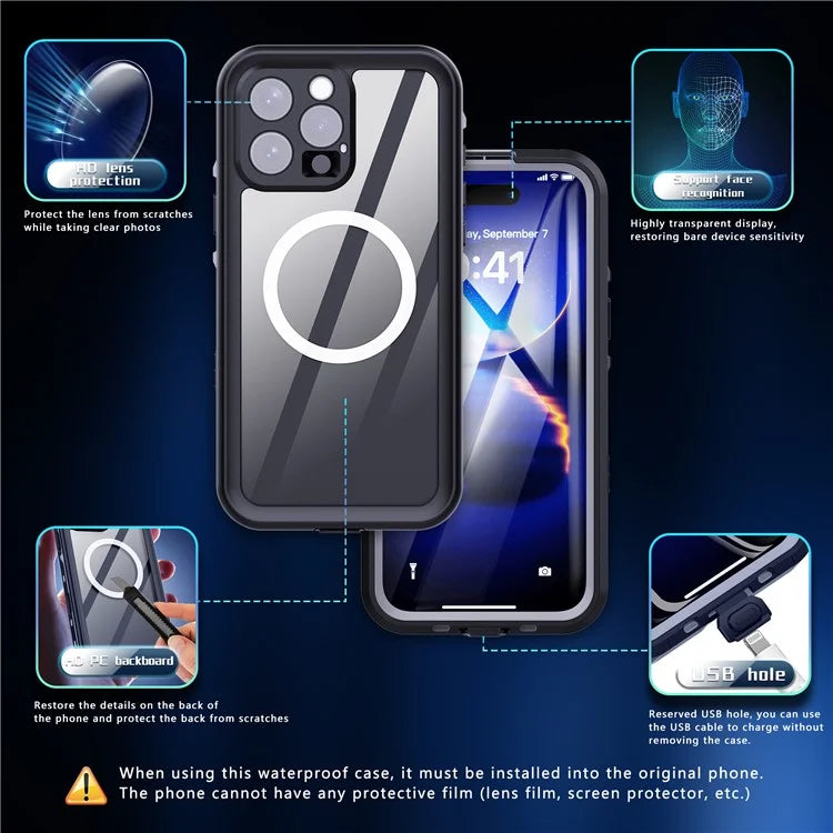 REDPEPPER Dot+ Series For iPhone 16 Pro Max Phone Case Compatible with MagSafe IP68 Waterproof Clear Phone Cover