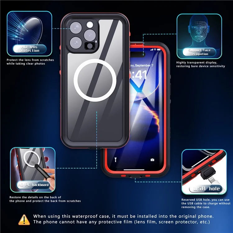 REDPEPPER Dot+ Series For iPhone 16 Pro Max Phone Case Compatible with MagSafe IP68 Waterproof Clear Phone Cover