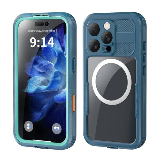 REDPEPPER For iPhone 16 Pro Case Compatible with MagSafe IP68 Waterproof Clear Phone Cover - Cyan+Lake Blue