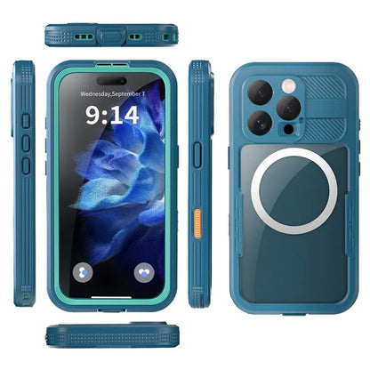 REDPEPPER For iPhone 16 Pro Case Compatible with MagSafe IP68 Waterproof Clear Phone Cover - Cyan+Lake Blue