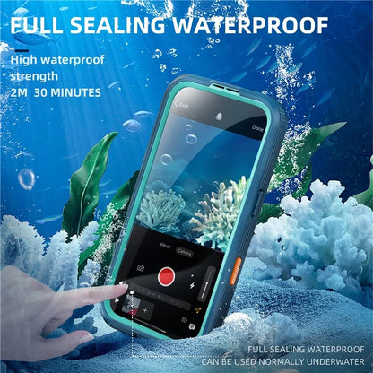 REDPEPPER For iPhone 16 Pro Case Compatible with MagSafe IP68 Waterproof Clear Phone Cover - Cyan+Lake Blue