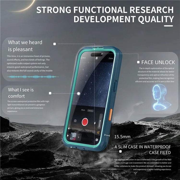 REDPEPPER For iPhone 16 Pro Case Compatible with MagSafe IP68 Waterproof Clear Phone Cover - Cyan+Lake Blue