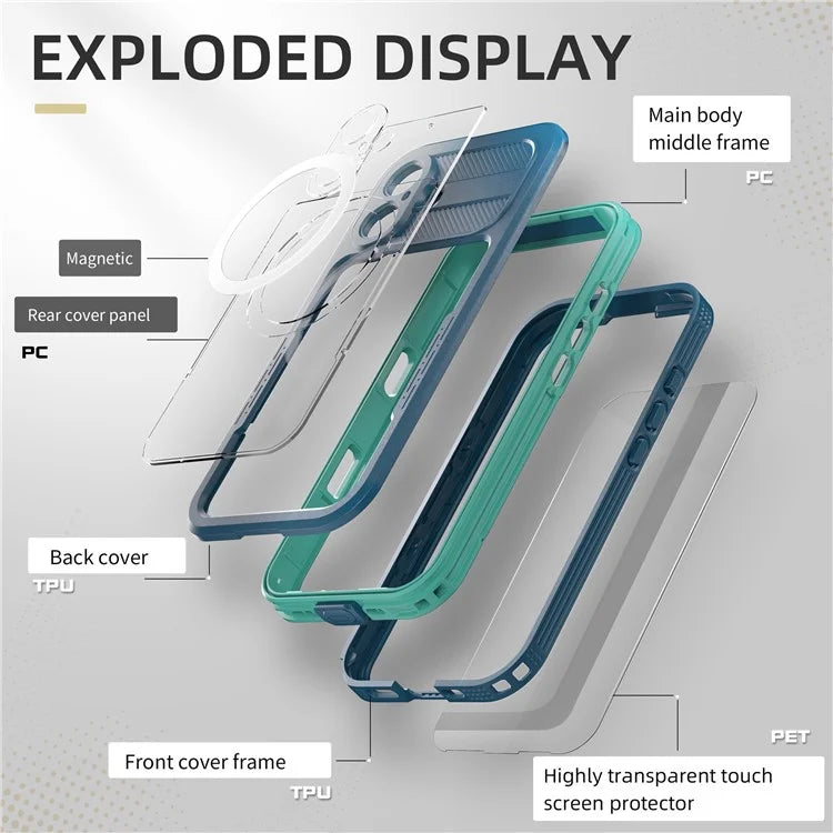 REDPEPPER For iPhone 16 Phone Case Compatible with MagSafe IP68 Waterproof Clear Phone Cover