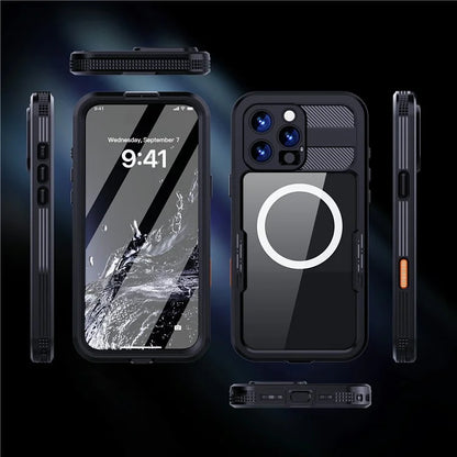 SHELLBOX For iPhone 16 Pro Max Case Compatible with MagSafe IP68 Waterproof Clear Phone Cover