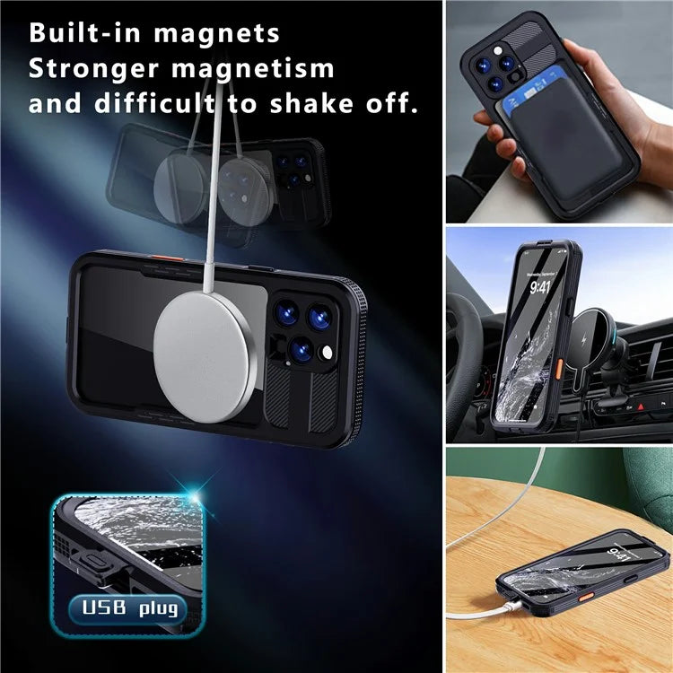 SHELLBOX For iPhone 16 Pro Max Case Compatible with MagSafe IP68 Waterproof Clear Phone Cover