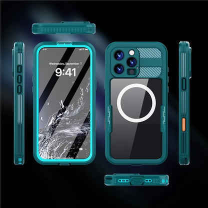 SHELLBOX For iPhone 16 Pro Max Case Compatible with MagSafe IP68 Waterproof Clear Phone Cover