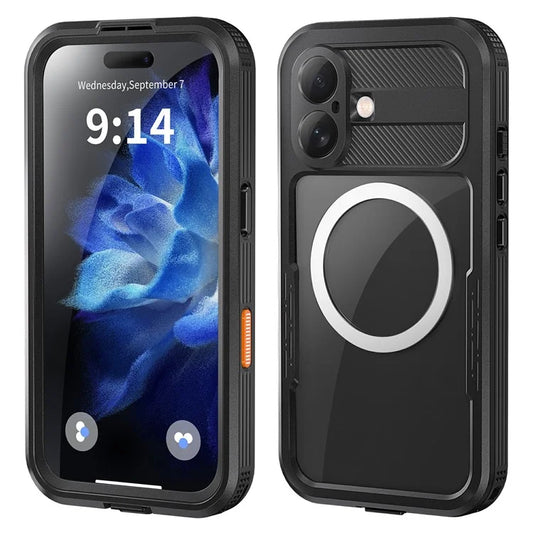 SHELLBOX For iPhone 16 Case Compatible with MagSafe IP68 Waterproof Clear Phone Cover