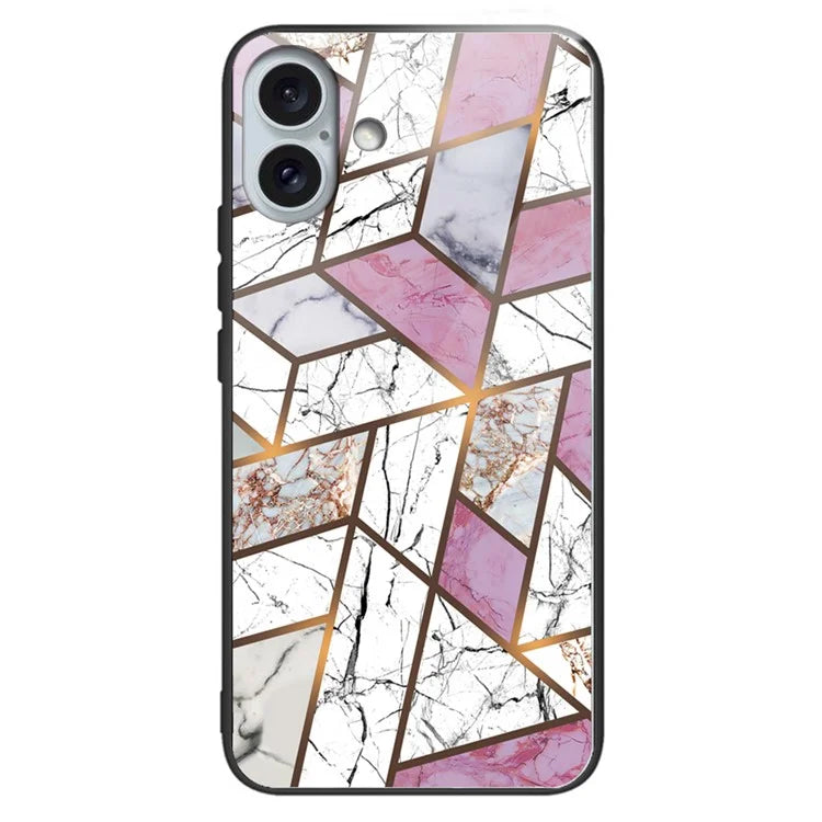 For iPhone 16 Plus Case Marble Pattern Tempered Glass+TPU Phone Cover