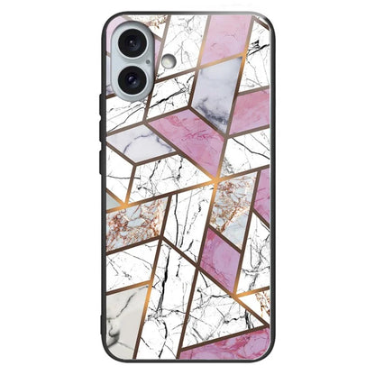 For iPhone 16 Plus Case Marble Pattern Tempered Glass+TPU Phone Cover